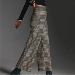 Anthropologie Maeve Colette Cropped Wide Leg Pants | Black and Off White 28